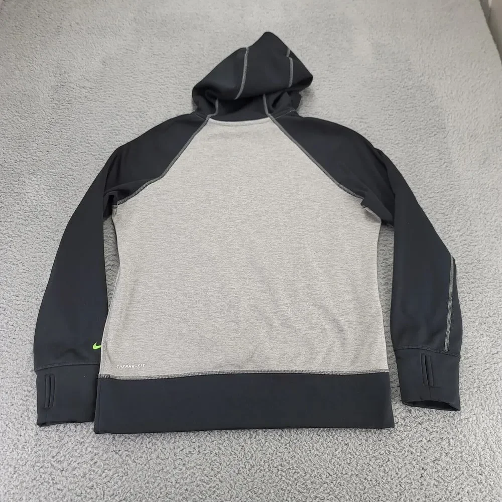 Nike Hoodie Boys Large Gray Therma‎ Fit Spellout Swoosh Long Sleeve Jacket